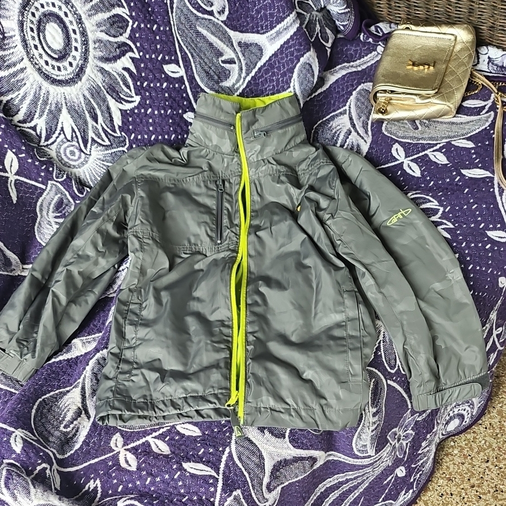 PGA Golf by Garb Grey Hooded Windbreaker Rain Jacket Grey Camo Hooded SM 5-6